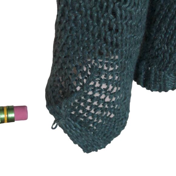 Angel Of The North Womens Cardigan Sweater Green Linen 3/4 Sleeve Petite MP - Picture 4 of 9